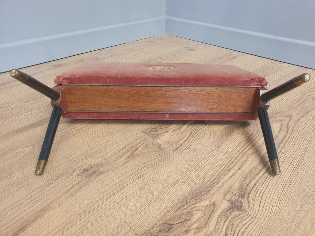 Furnway Magazine Rack Teak Brass Pink Velvet Folding Mid Century Retro Kitsch