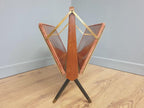 Furnway Magazine Rack Teak Brass Pink Velvet Folding Mid Century Retro Kitsch