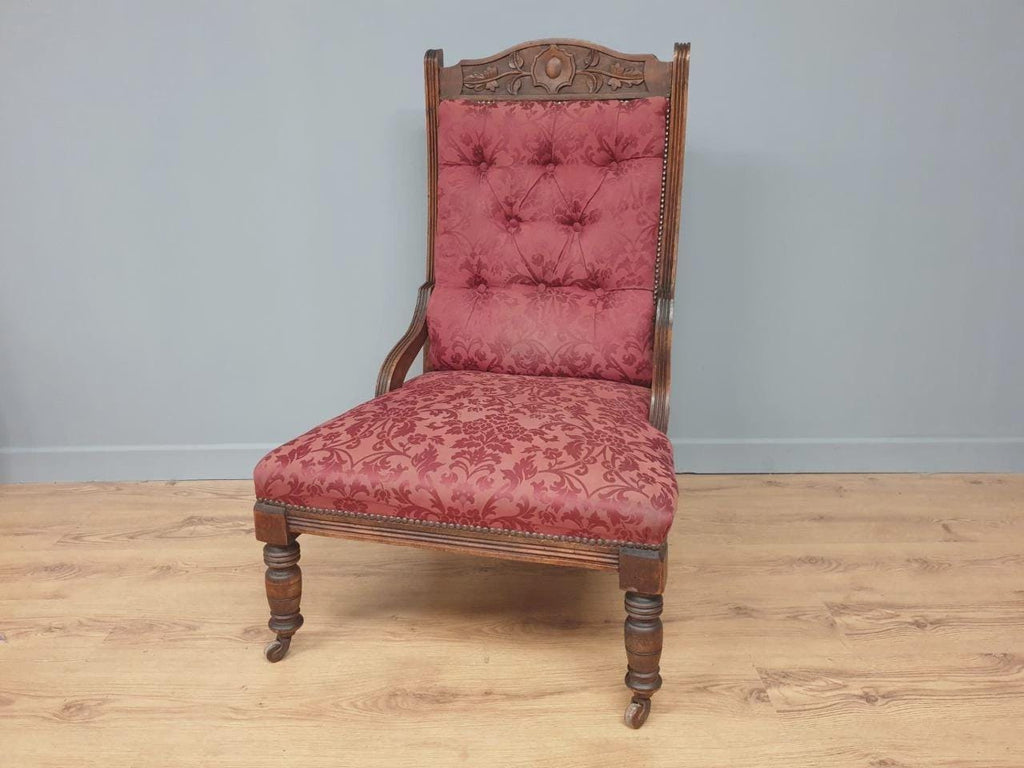 Edwardian Armchair Mahogany Upholstered Carved Lounge Chair Antique Armchair