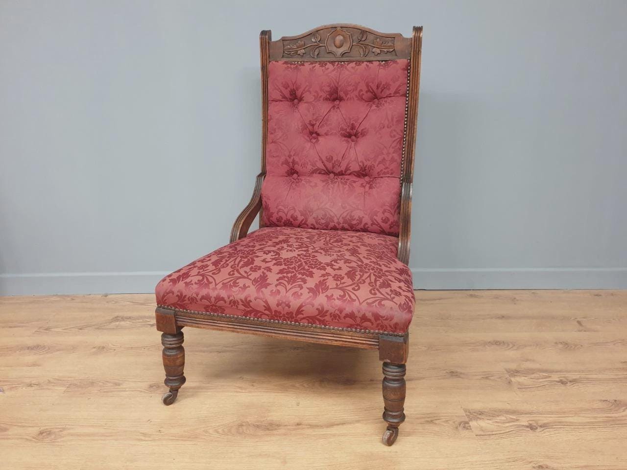 Edwardian Armchair Mahogany Upholstered Carved Lounge Chair Antique Armchair
