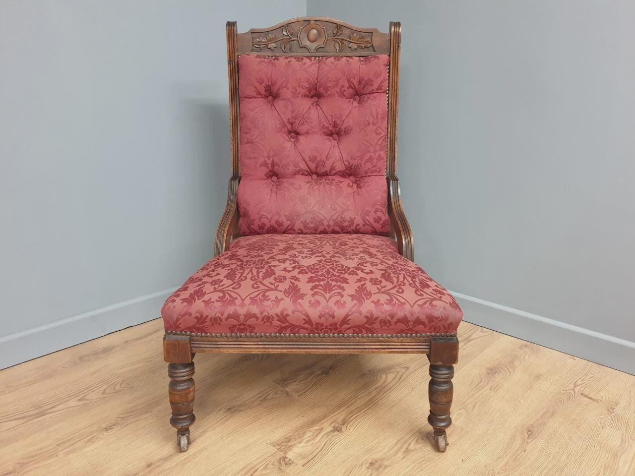 Edwardian Armchair Mahogany Upholstered Carved Lounge Chair Antique Armchair