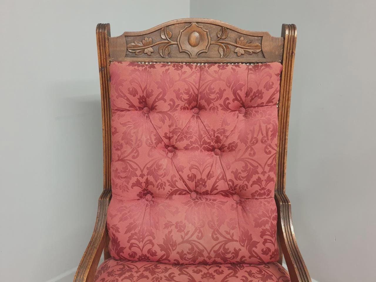 Edwardian Armchair Mahogany Upholstered Carved Lounge Chair Antique Armchair