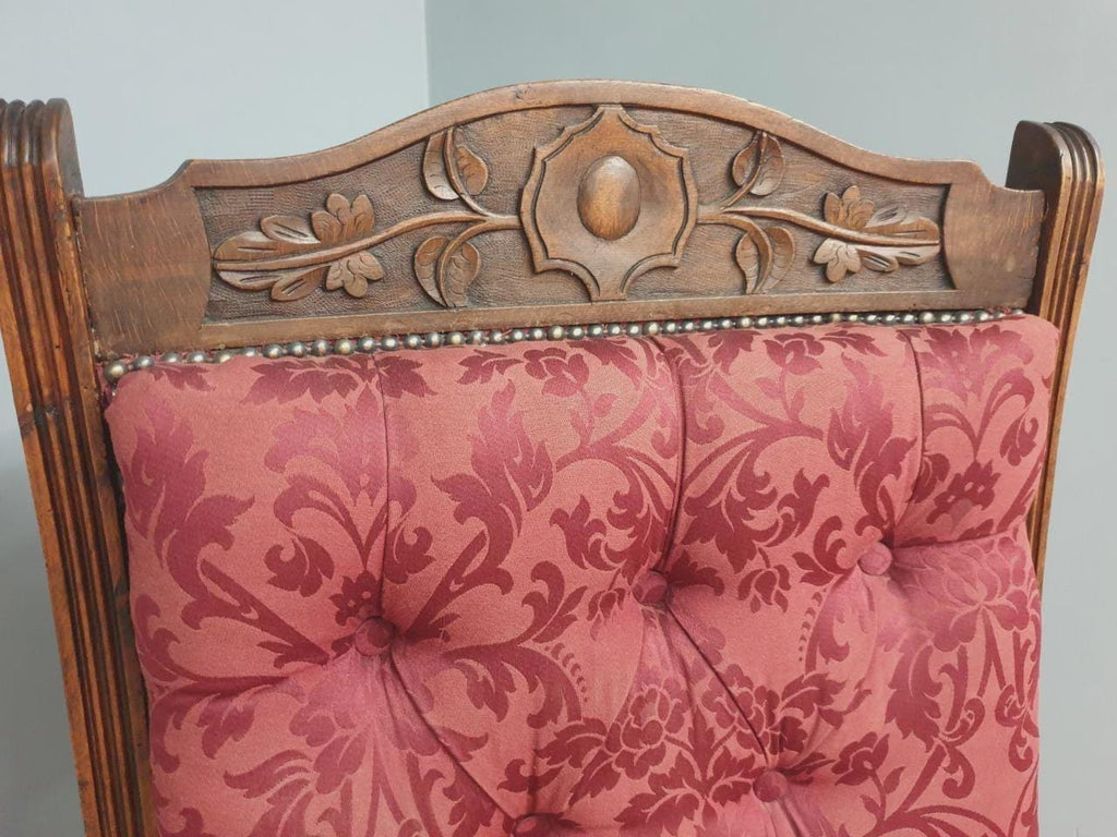Edwardian Armchair Mahogany Upholstered Carved Lounge Chair Antique Armchair