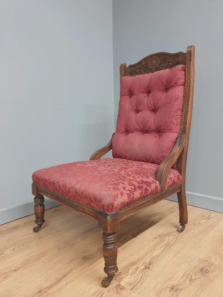 Edwardian Armchair Mahogany Upholstered Carved Lounge Chair Antique Armchair