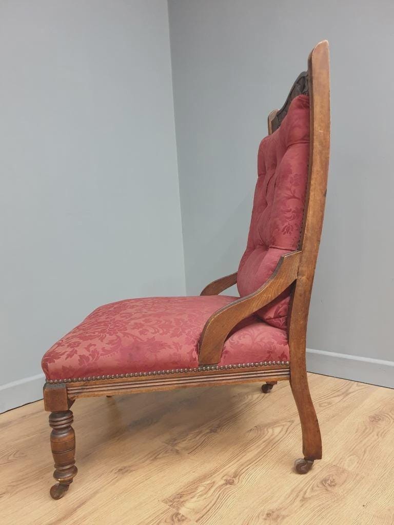 Edwardian Armchair Mahogany Upholstered Carved Lounge Chair Antique Armchair