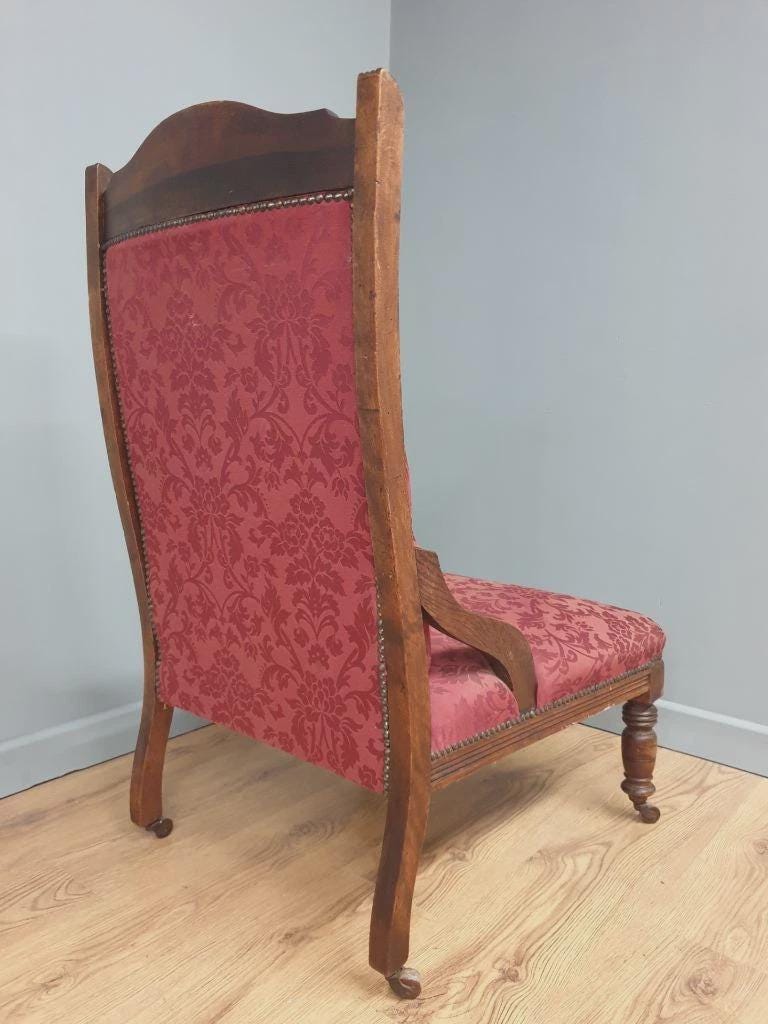 Edwardian Armchair Mahogany Upholstered Carved Lounge Chair Antique Armchair