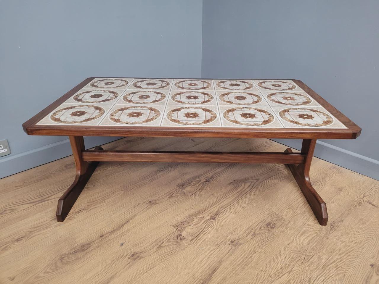MCM G Plan Teak Coffee Table Tile Top Trestle Mid Century Retro Chic