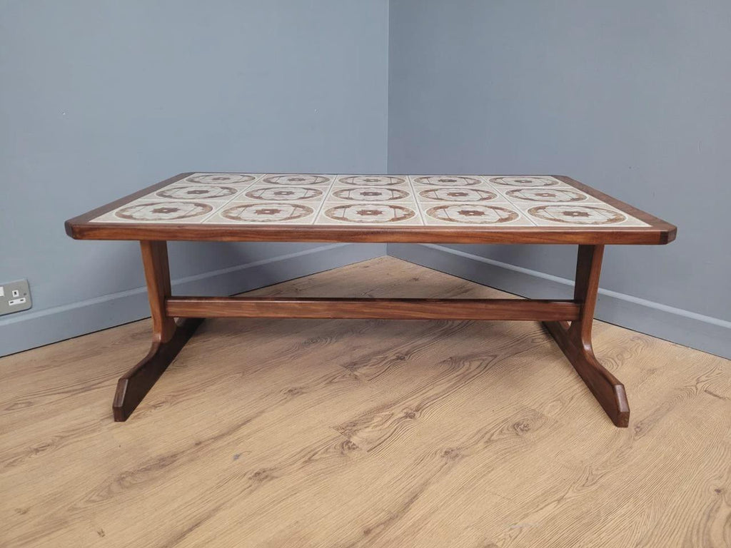 MCM G Plan Teak Coffee Table Tile Top Trestle Mid Century Retro Chic