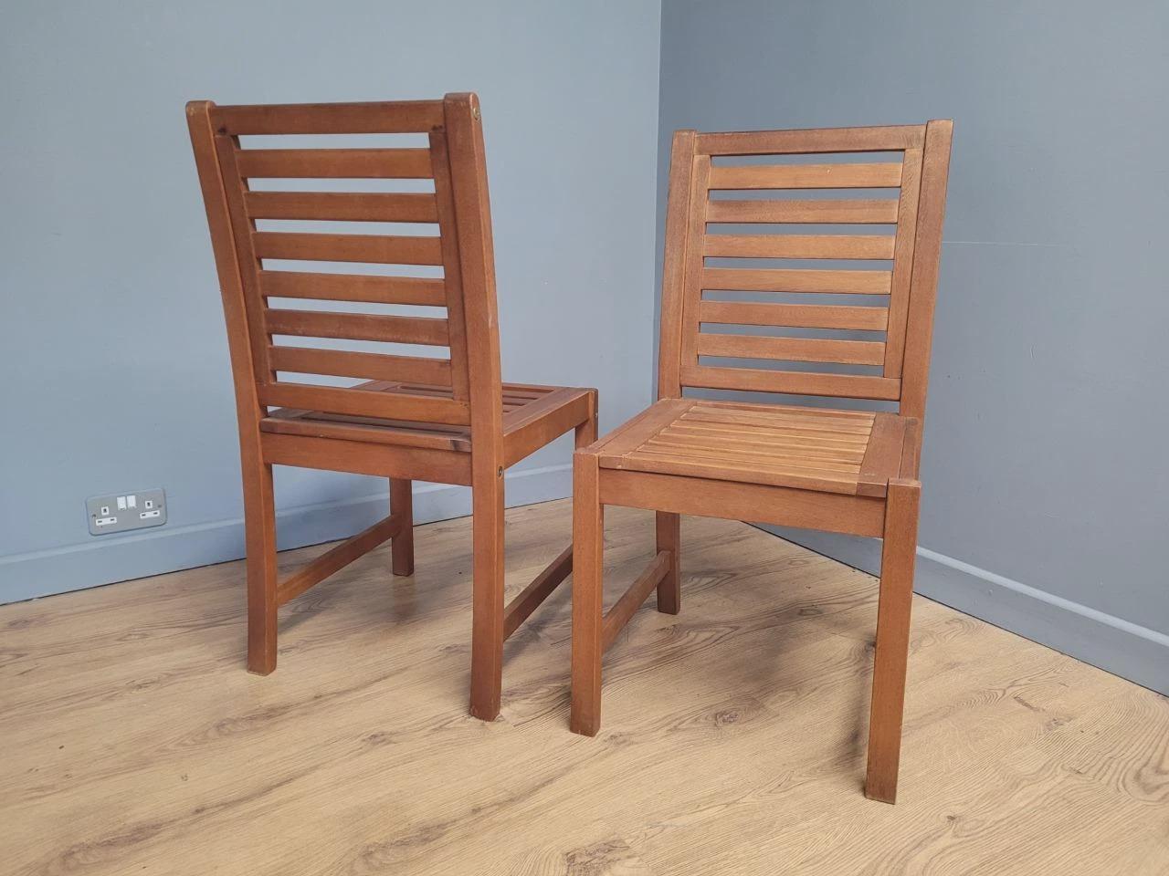 MCM Teak Dining Chairs Slatted Back Mid Century Pair Vintage Chairs