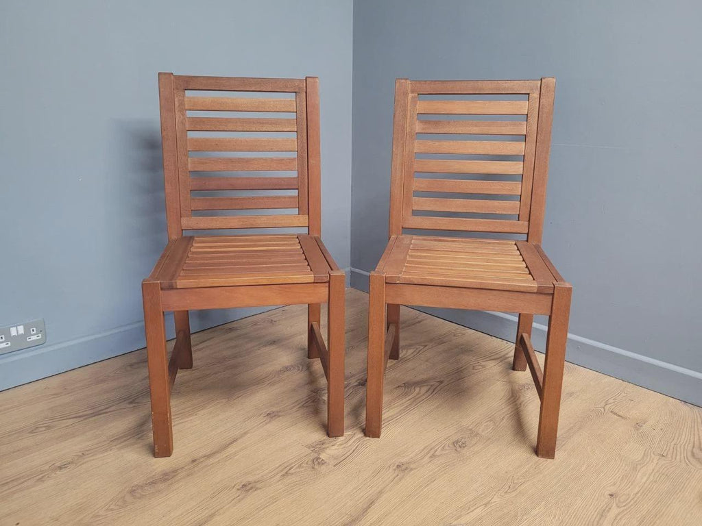 MCM Teak Dining Chairs Slatted Back Mid Century Pair Vintage Chairs