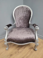Louis XV Armchair Velvet Upholstered Silver Frame French Style