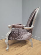 Louis XV Armchair Velvet Upholstered Silver Frame French Style