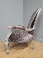 Louis XV Armchair Velvet Upholstered Silver Frame French Style