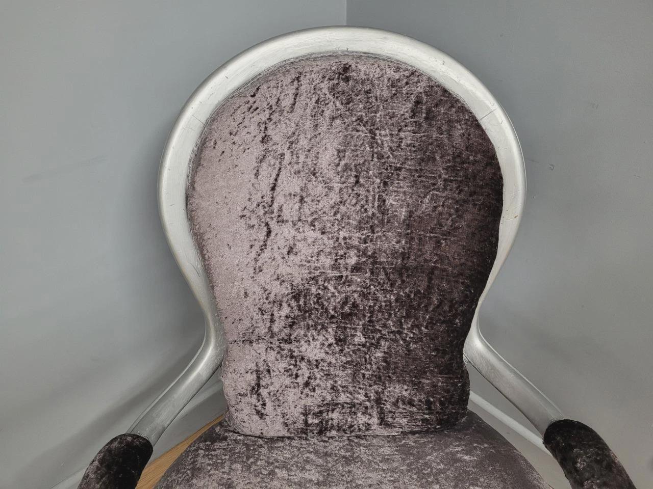 Louis XV Armchair Velvet Upholstered Silver Frame French Style