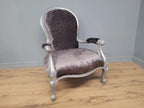 Louis XV Armchair Velvet Upholstered Silver Frame French Style