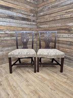 Pair Mahogany Hepplewhite Dining Chairs Shield Back Upholstered Antique Georgian