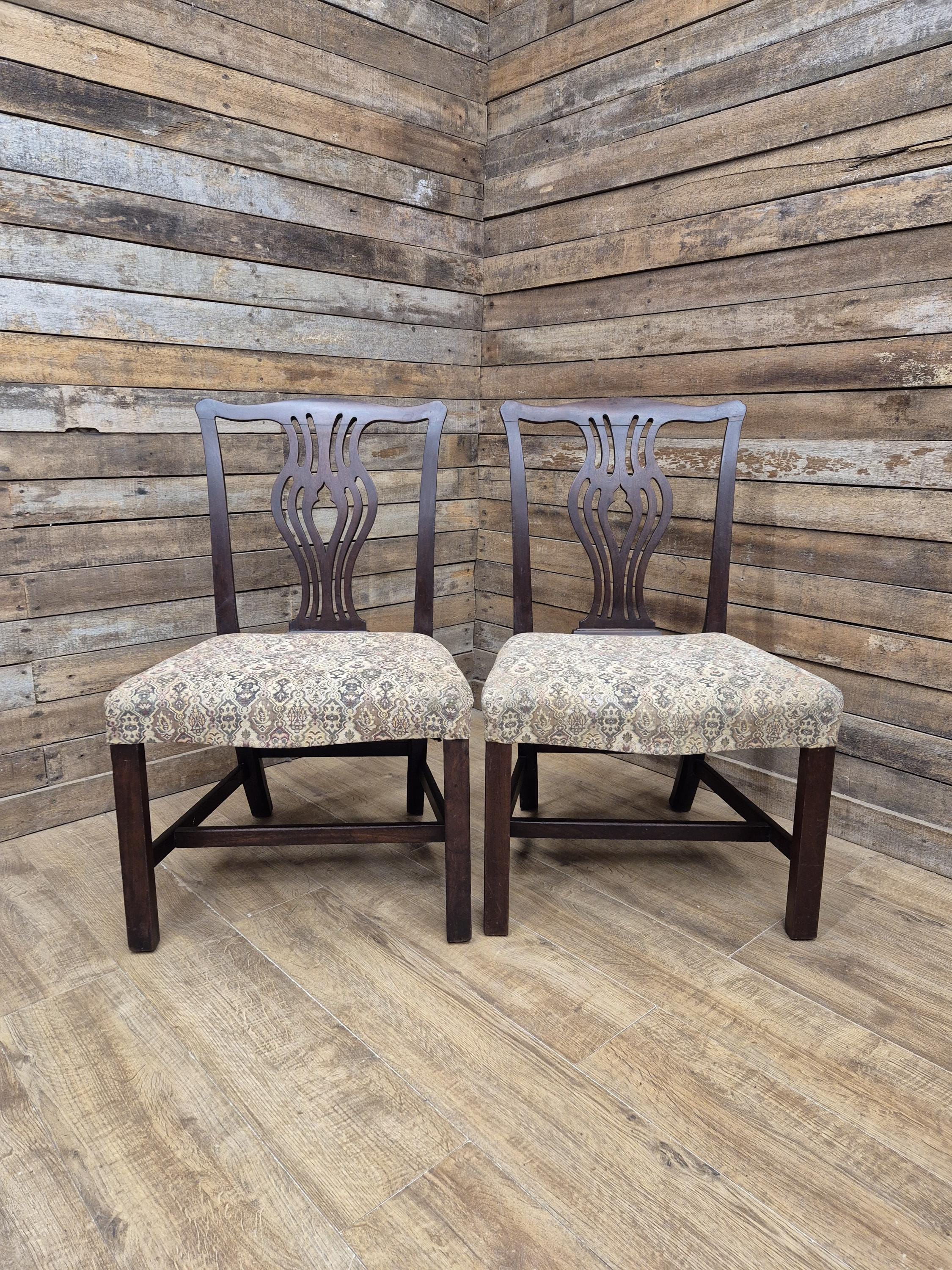 Pair Mahogany Hepplewhite Dining Chairs Shield Back Upholstered Antique Georgian