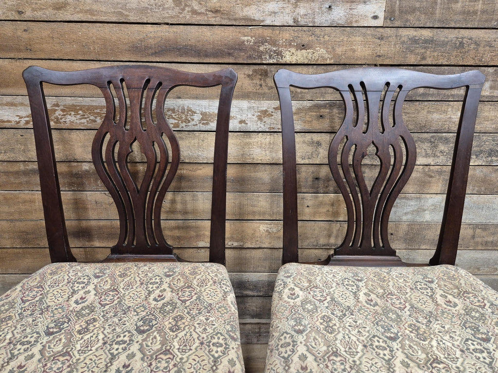 Pair Mahogany Hepplewhite Dining Chairs Shield Back Upholstered Antique Georgian
