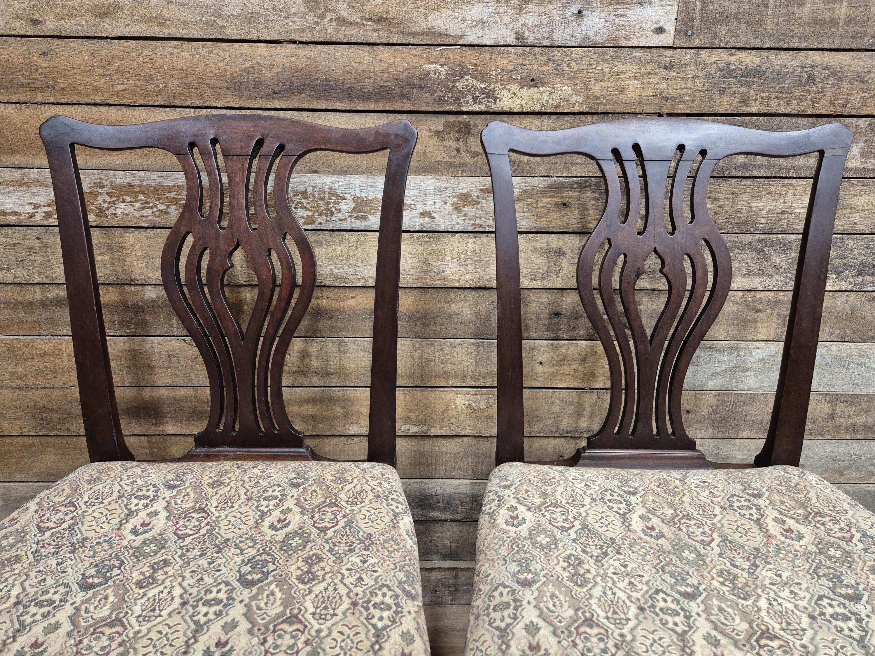 Pair Mahogany Hepplewhite Dining Chairs Shield Back Upholstered Antique Georgian