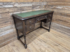 Vintage oak writing desk faux leather top five drawer study desk