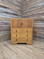 Oak Tallboy Cabinet Art Deco 1930s Drawers Cupboard Vintage Storage