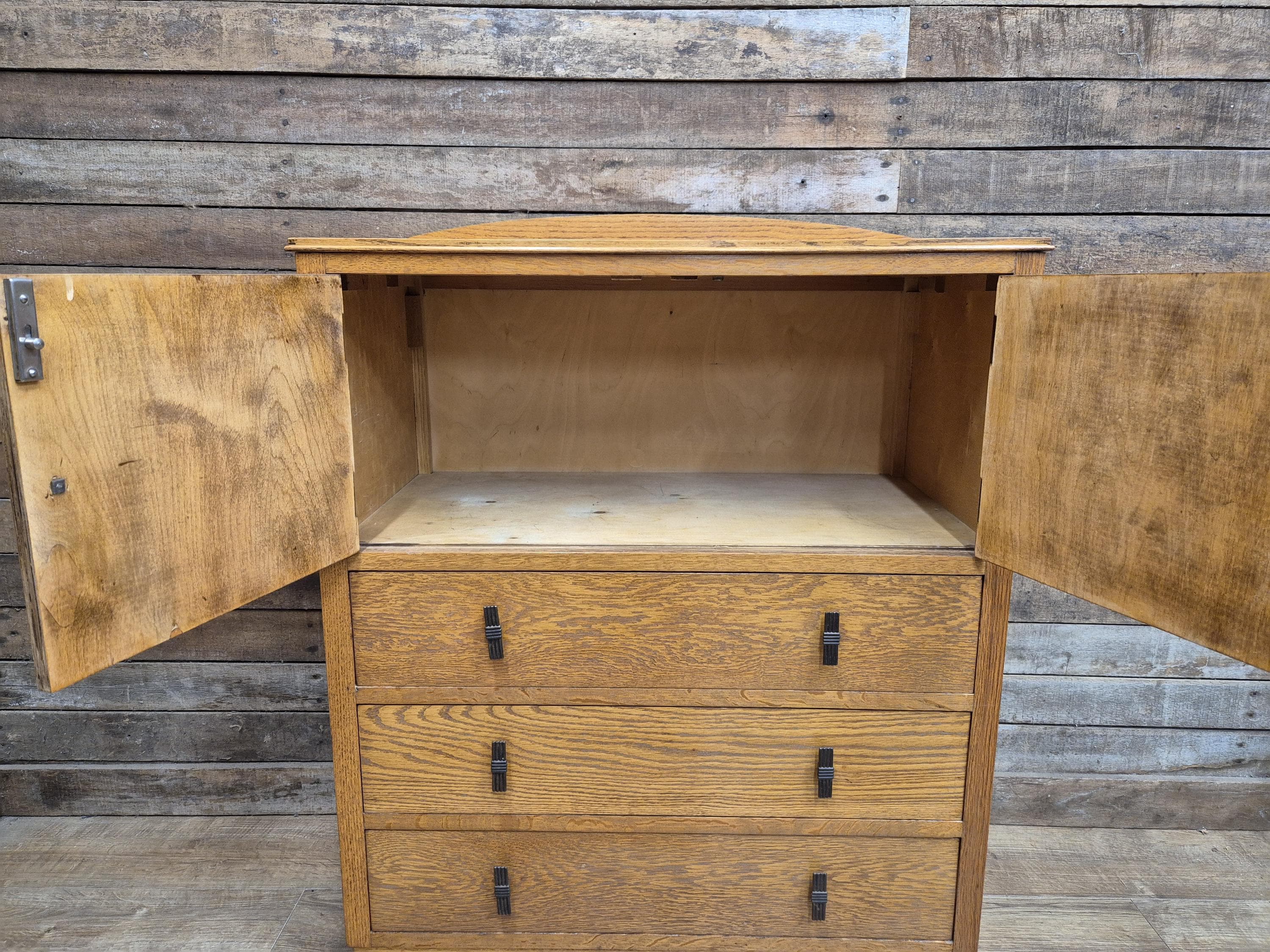 Oak Tallboy Cabinet Art Deco 1930s Drawers Cupboard Vintage Storage