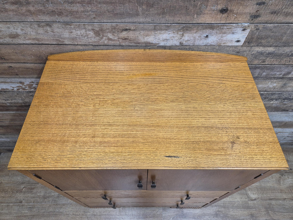 Oak Tallboy Cabinet Art Deco 1930s Drawers Cupboard Vintage Storage