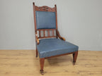 Edwardian Armchair Mahogany High Back Pierced Detail Castors Upholstered