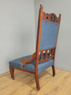 Edwardian Armchair Mahogany High Back Pierced Detail Castors Upholstered