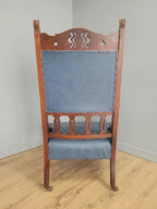 Edwardian Armchair Mahogany High Back Pierced Detail Castors Upholstered