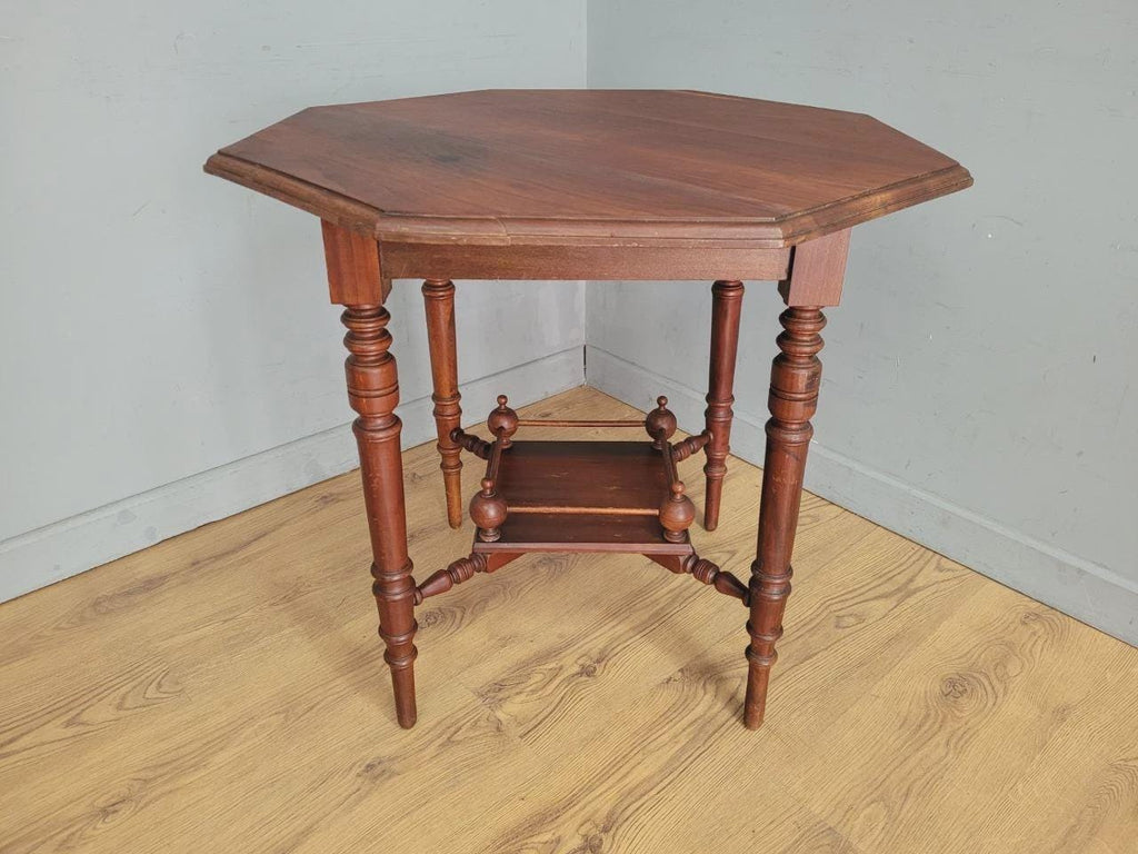Edwardian Octagonal Table Mahogany Turned Legs Under Tier Occasional