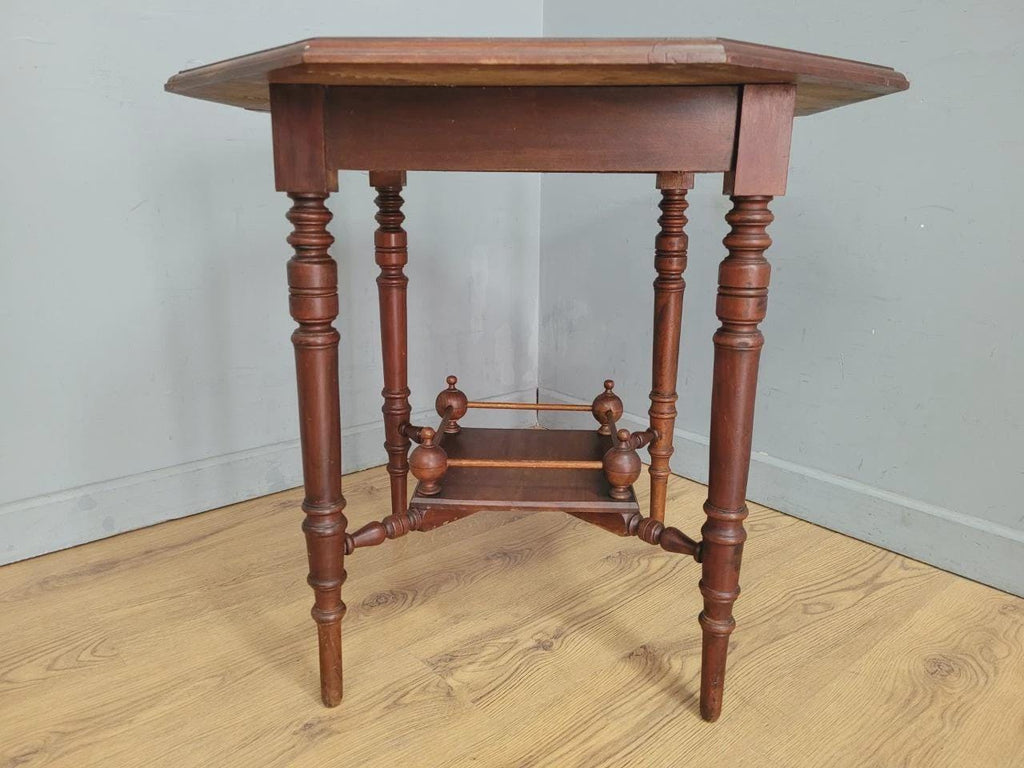 Edwardian Octagonal Table Mahogany Turned Legs Under Tier Occasional