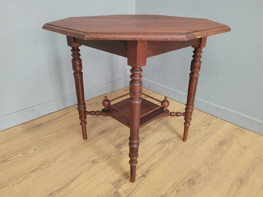 Edwardian Octagonal Table Mahogany Turned Legs Under Tier Occasional