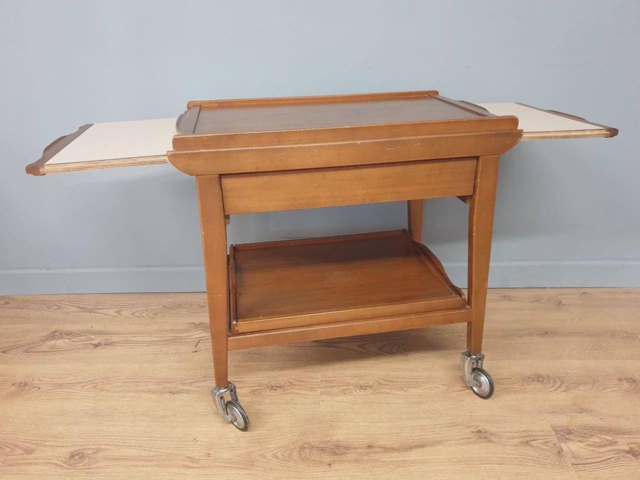 Teak Drinks Trolley Mid Century Pull Out Leaves Serving Cart