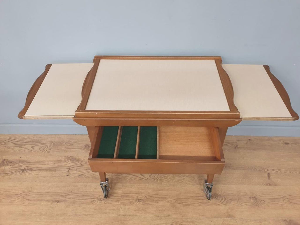 Teak Drinks Trolley Mid Century Pull Out Leaves Serving Cart