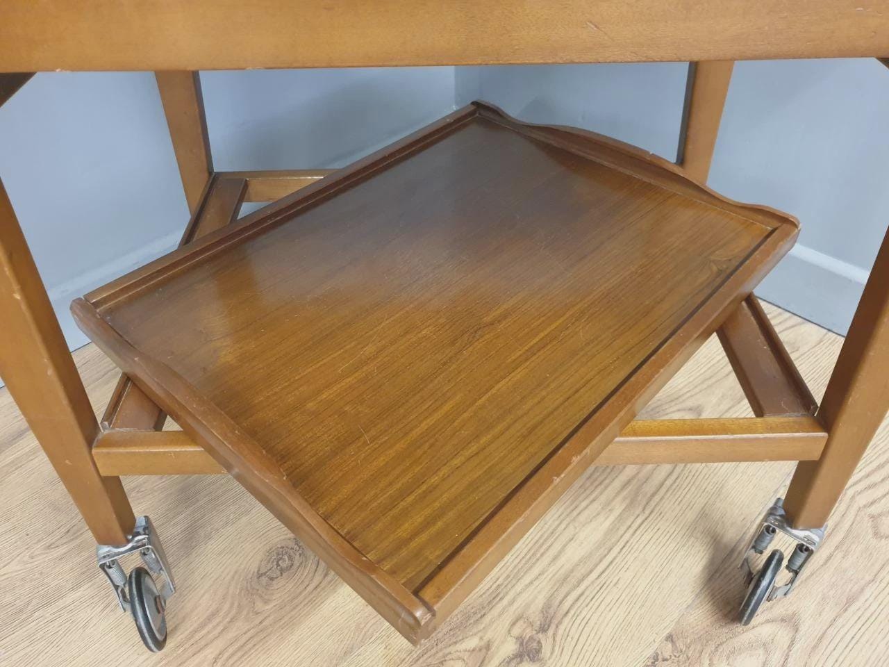 Teak Drinks Trolley Mid Century Pull Out Leaves Serving Cart