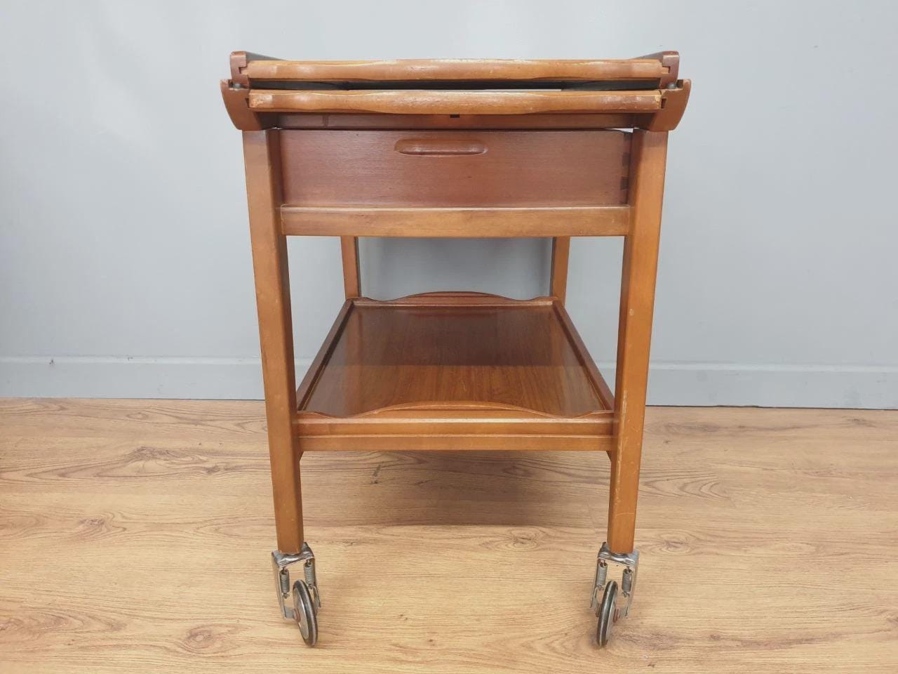 Teak Drinks Trolley Mid Century Pull Out Leaves Serving Cart