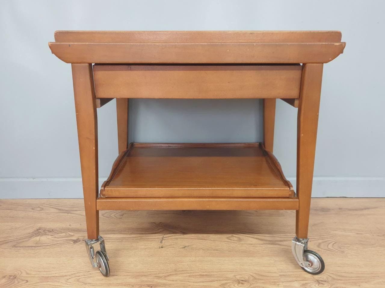 Teak Drinks Trolley Mid Century Pull Out Leaves Serving Cart