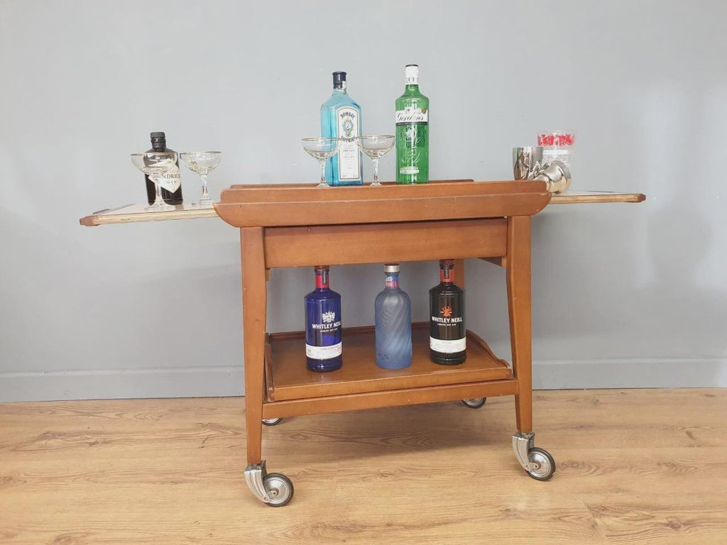 Teak Drinks Trolley Mid Century Pull Out Leaves Serving Cart