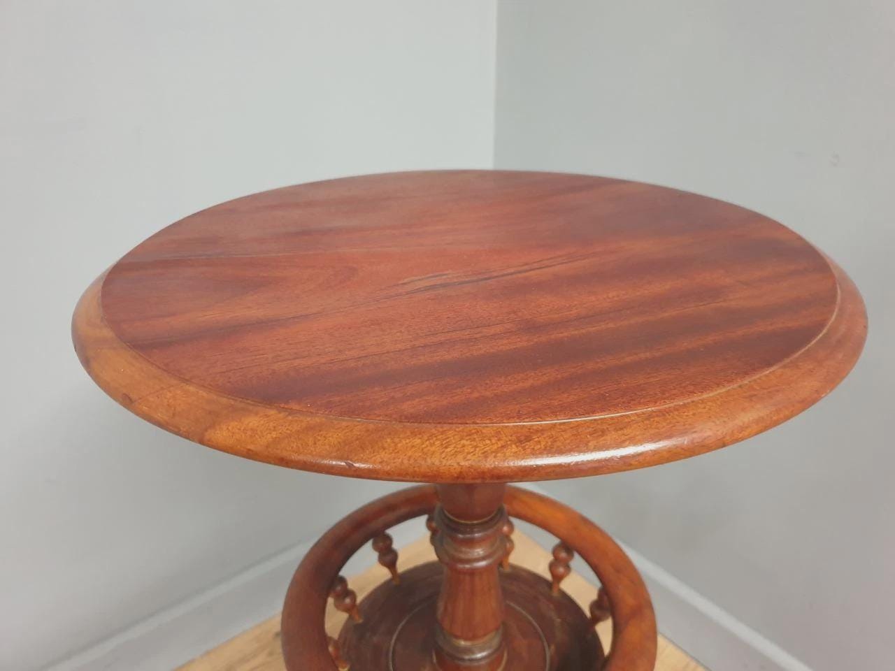 Antique Mahogany Wine Table Late Victorian Turned Pedestal Circular Top