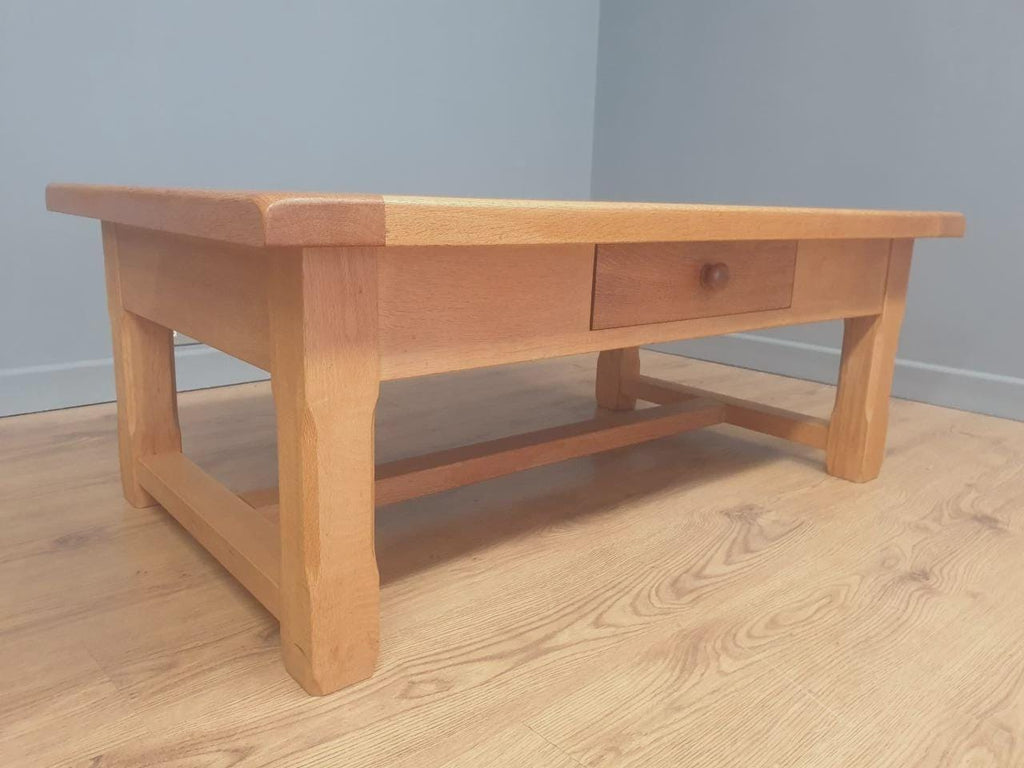 Blonde Oak Coffee Table Drawer Rustic Style Solid Wood Low Table