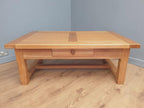 Blonde Oak Coffee Table Drawer Rustic Style Solid Wood Low Table