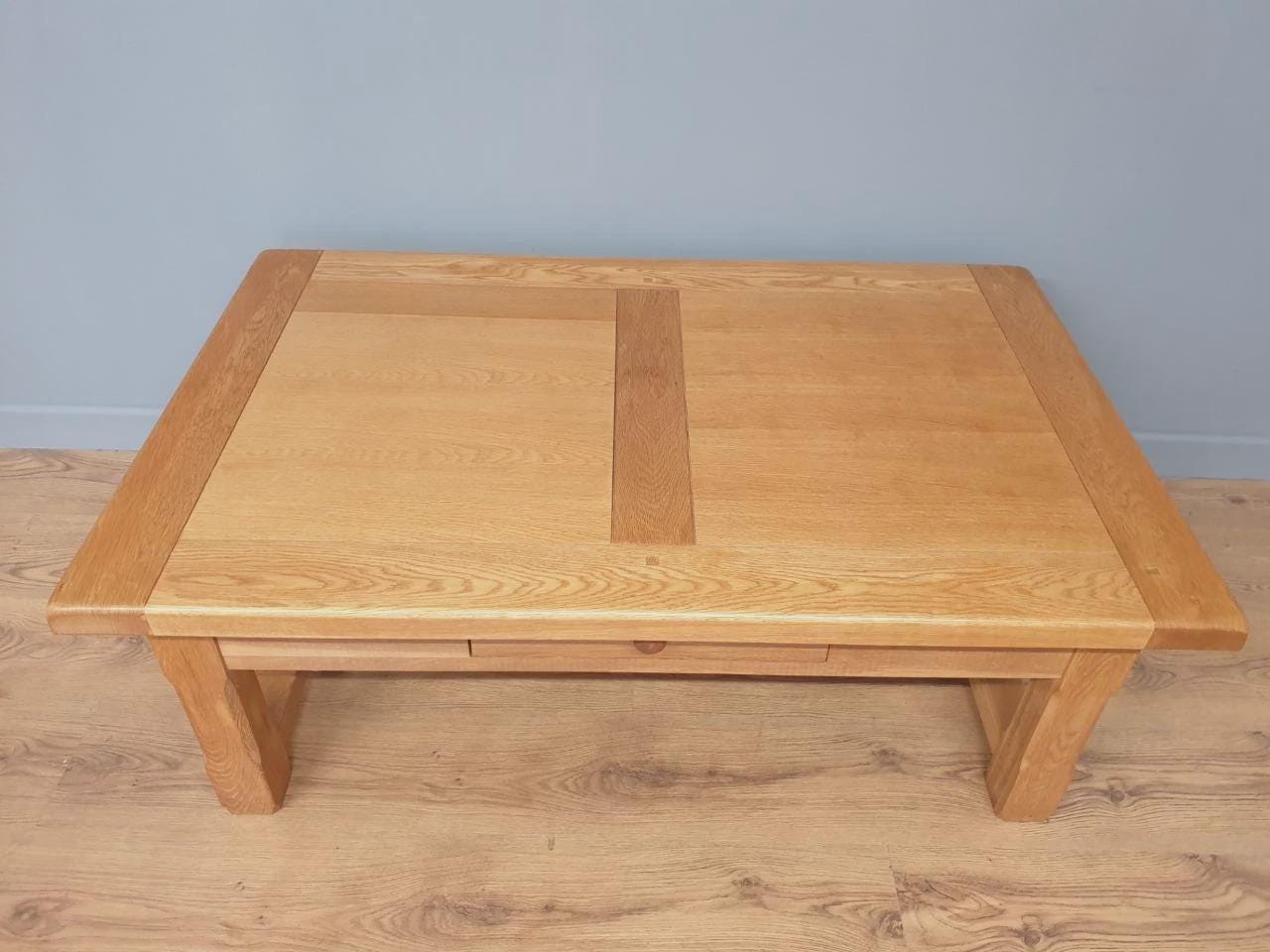 Blonde Oak Coffee Table Drawer Rustic Style Solid Wood Low Table