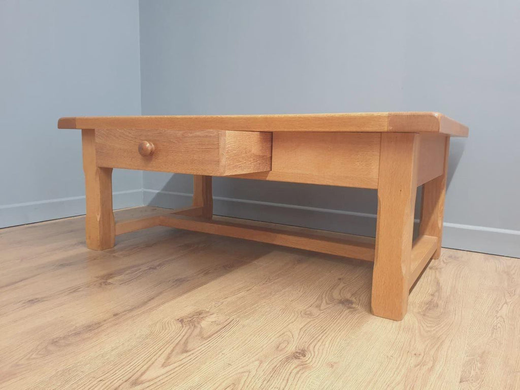 Blonde Oak Coffee Table Drawer Rustic Style Solid Wood Low Table