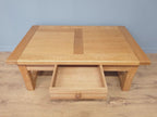 Blonde Oak Coffee Table Drawer Rustic Style Solid Wood Low Table