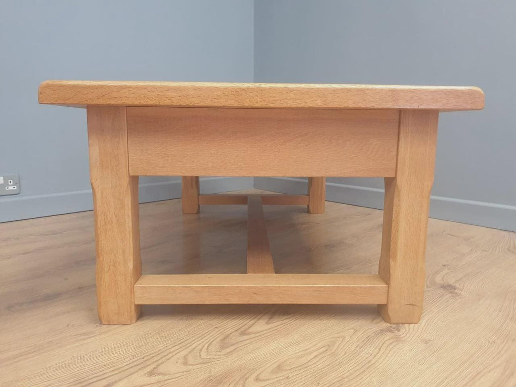 Blonde Oak Coffee Table Drawer Rustic Style Solid Wood Low Table