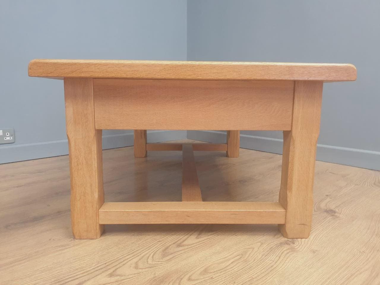 Blonde Oak Coffee Table Drawer Rustic Style Solid Wood Low Table