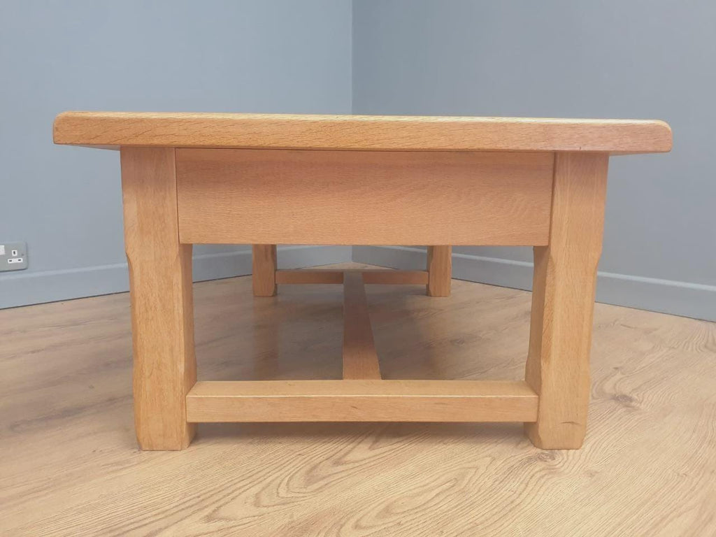 Blonde Oak Coffee Table Drawer Rustic Style Solid Wood Low Table
