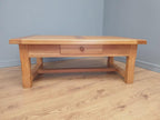 Blonde Oak Coffee Table Drawer Rustic Style Solid Wood Low Table