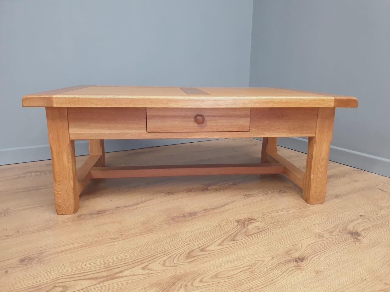 Blonde Oak Coffee Table Drawer Rustic Style Solid Wood Low Table
